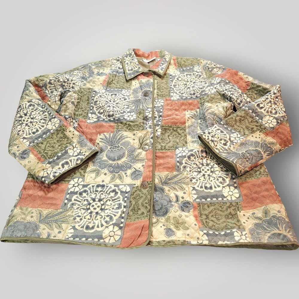 Alfred Dunner Women's 10 Multicolor Patchwork Print Silk Button Up Jacket